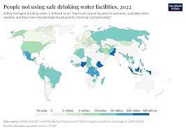 This map shows where people lack access to safe drinking water as of 2020. You can notice regions like North America and Europe are mostly clear, indicating widespread access. However, large areas of Africa and Asia are deeply shaded, representing millions without this essential resource.